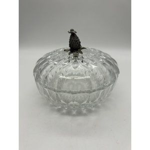 Vintage Signed Val St Lambert Crystal Covered Candy Dish